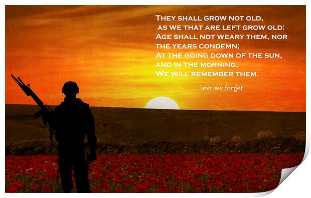 Poppy Day Lest We Forget Print by kathy white