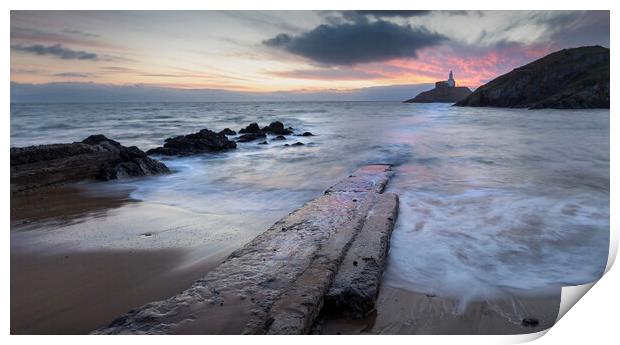 Sunrise over Mumbles lighthouse Print by Leighton Collins