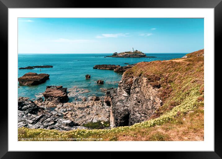 Godrevy Lighthouse seascape Framed Mounted Print by Rob Hawkins