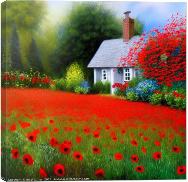 Enchanting Poppy Cottage Canvas Print by Beryl Curran