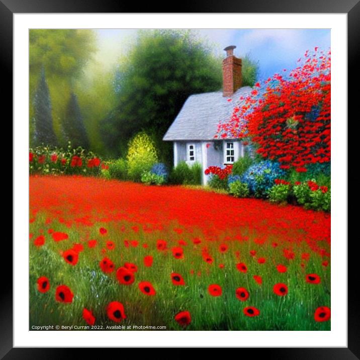 Enchanting Poppy Cottage Framed Mounted Print by Beryl Curran