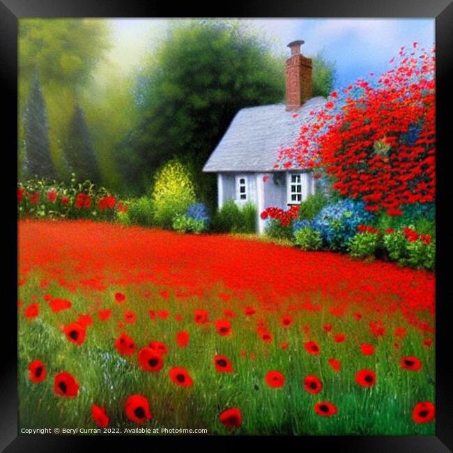 Enchanting Poppy Cottage Framed Print by Beryl Curran