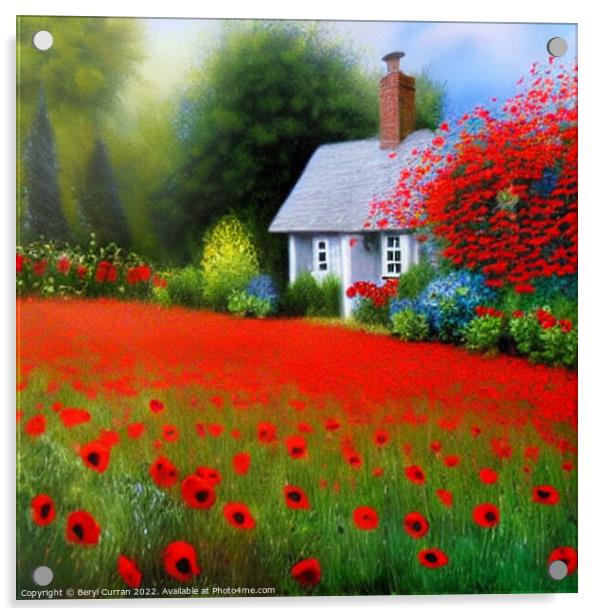 Enchanting Poppy Cottage Acrylic by Beryl Curran