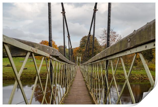 Looking along the Hebden Suspension Bridge Print by Jason Wells