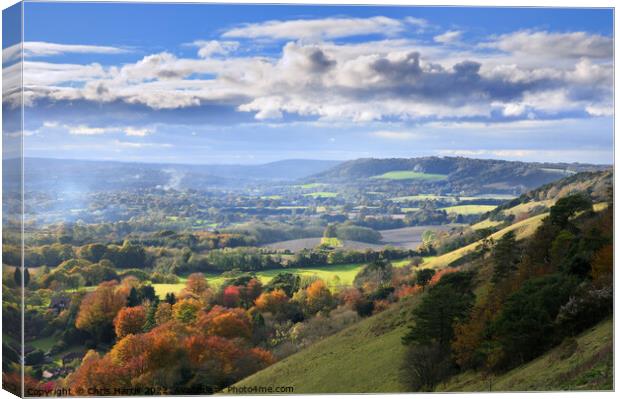 Colley Hill and Surrey Hills   Canvas Print by Chris Harris