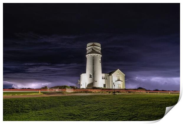 Lightning and the old lighthouse - Hunstanton  Print by Gary Pearson