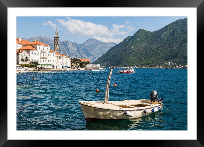 Small boat moored in Perast Framed Mounted Print by Jason Wells