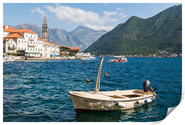 Small boat moored in Perast Print by Jason Wells