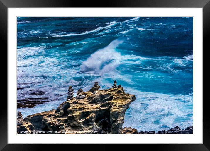 Colorful Cairns Rock Piles Ocean Honolulu Hawaii Framed Mounted Print by William Perry