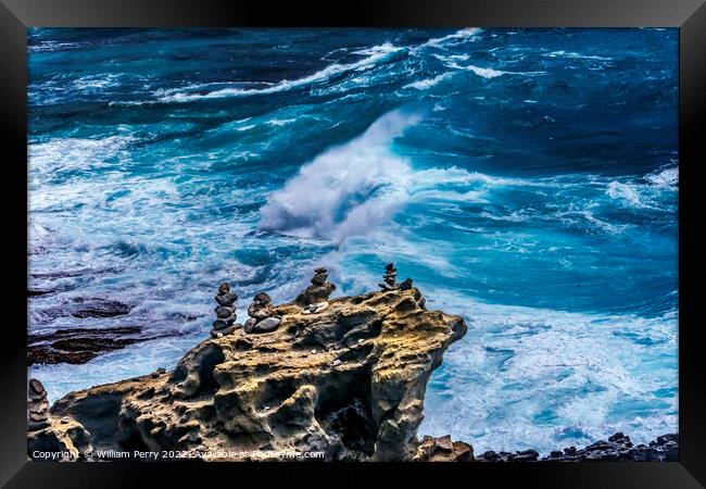 Colorful Cairns Rock Piles Ocean Honolulu Hawaii Framed Print by William Perry