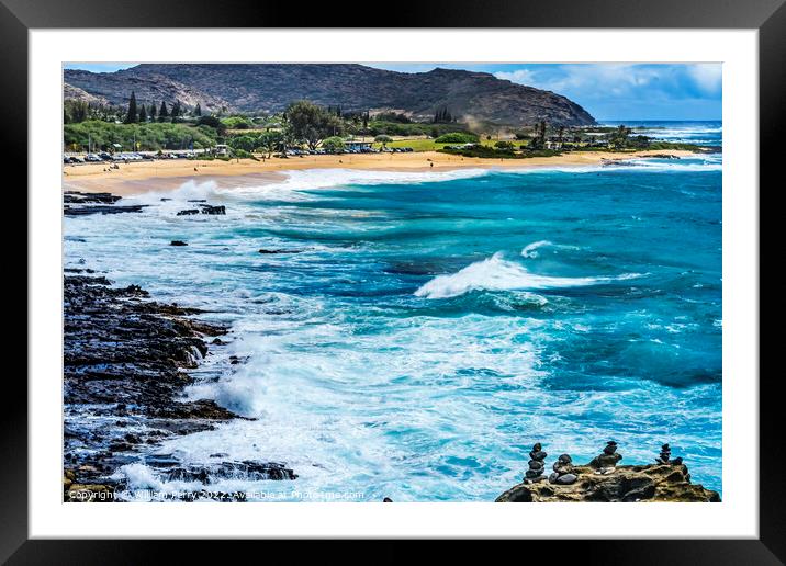 Colorful Cairns Rock Piles Ocean Sandy Beach Honolulu Hawaii Framed Mounted Print by William Perry