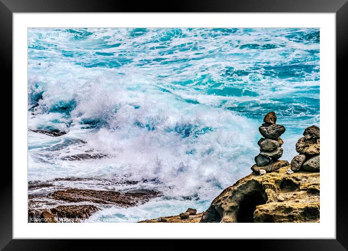 Colorful Cairns Rock Piles Ocean Honolulu Hawaii Framed Mounted Print by William Perry