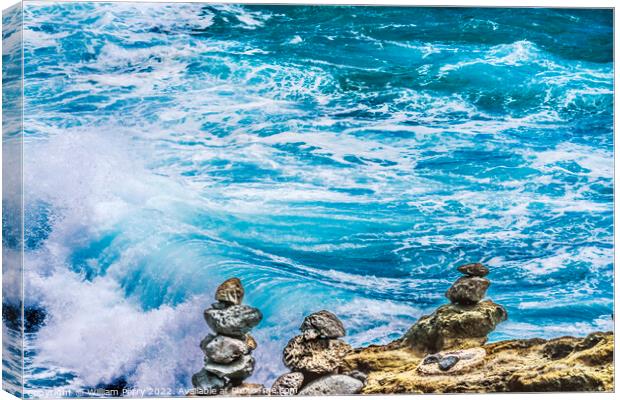 Colorful Cairns Rock Piles Ocean Honolulu Hawaii Canvas Print by William Perry