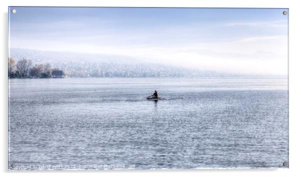 Lake Zurich Single Scull Acrylic by David Pyatt