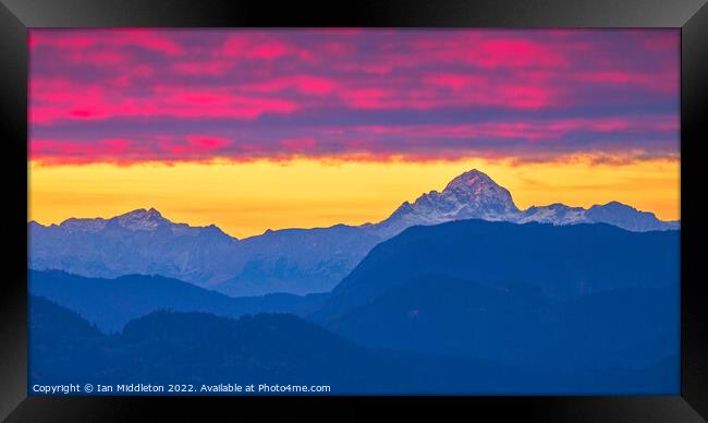 Julian Alps sunset Framed Print by Ian Middleton