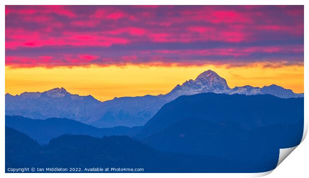 Julian Alps sunset Print by Ian Middleton