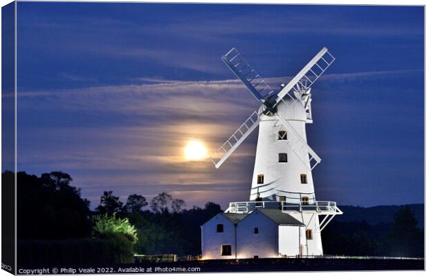 Llancayo Windmill under Supermoon's Radiance. Canvas Print by Philip Veale