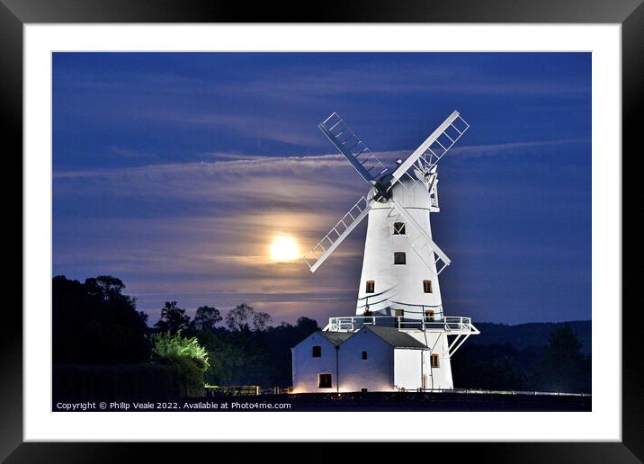Llancayo Windmill under Supermoon's Radiance. Framed Mounted Print by Philip Veale