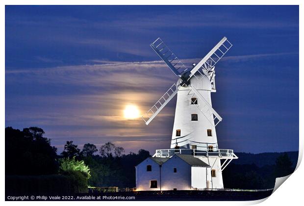 Llancayo Windmill under Supermoon's Radiance. Print by Philip Veale