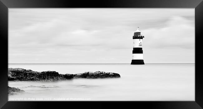 Penmon / Trwyn Du Lighthouse Black and White. Framed Print by Philip Veale