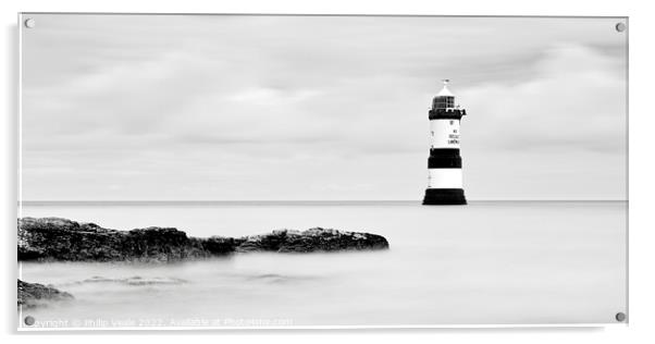 Penmon / Trwyn Du Lighthouse Black and White. Acrylic by Philip Veale
