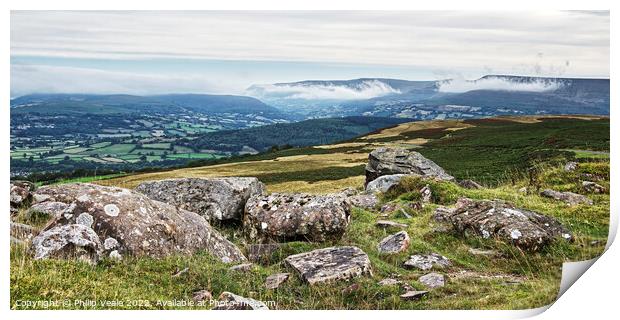 Pen Cerrig-calch and Mynydd Llangorse. Print by Philip Veale