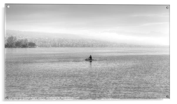 Lake Zurich Single Sculler Acrylic by David Pyatt