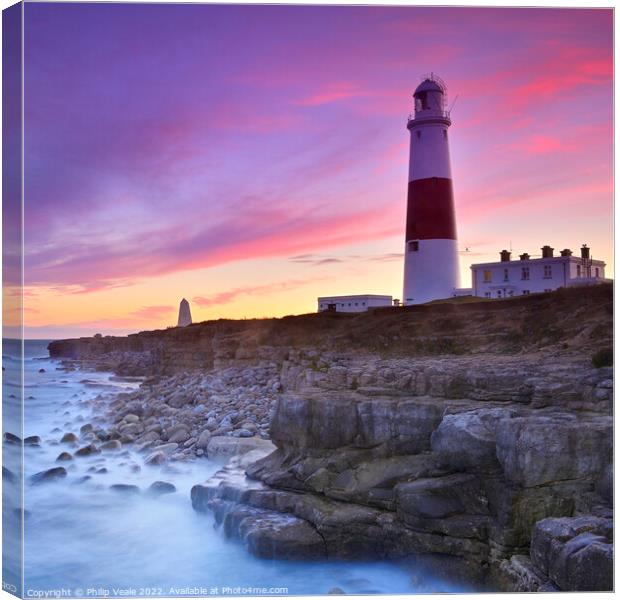 Portland Bill and Obelisk at Sunset. Canvas Print by Philip Veale