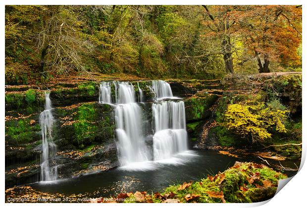 Sgwd y Pannwr on the Afon Melte in Autumn. Print by Philip Veale