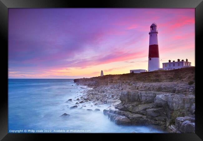 Portland Bill Lighthouse at Sunset. Framed Print by Philip Veale