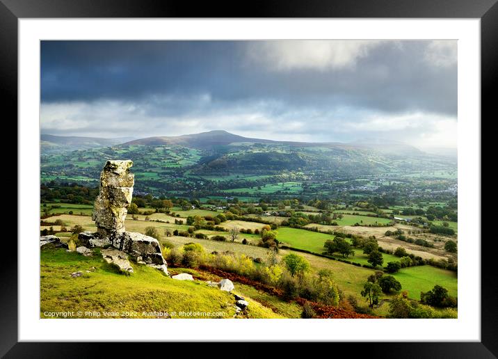 Sugar Loaf and Skirrid under a Stormy Sky. Framed Mounted Print by Philip Veale