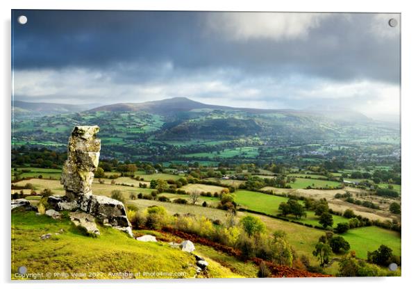 Sugar Loaf and Skirrid under a Stormy Sky. Acrylic by Philip Veale