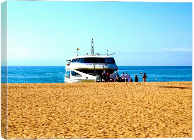 Costa Brava Ferry at Malgrat de Mar. Canvas Print by john hill