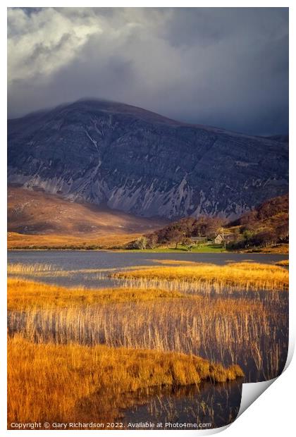 Autumn Colours at Loch Stack Print by Gary Richardson