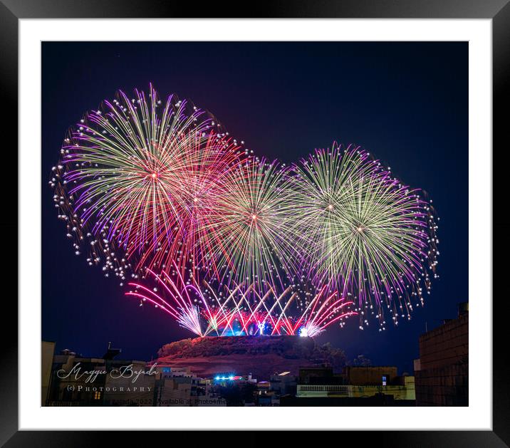 Colorful Fireworks - Celebrations. Framed Mounted Print by Maggie Bajada