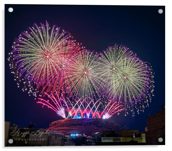 Colorful Fireworks - Celebrations. Acrylic by Maggie Bajada