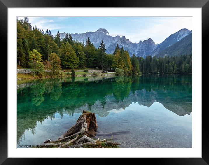 Picturesque Blue Lake Fusine with Julian Alps in Background. Framed Mounted Print by Maggie Bajada