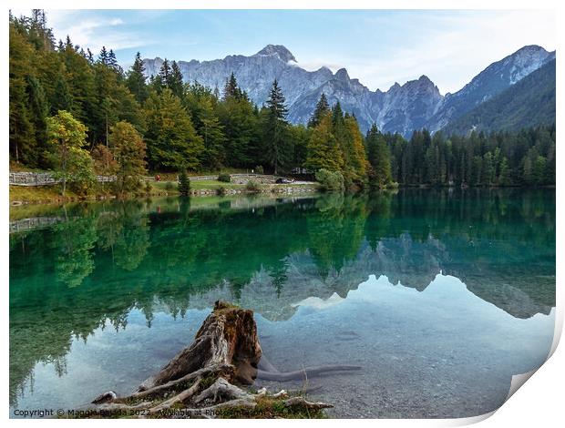 Picturesque Blue Lake Fusine with Julian Alps in Background. Print by Maggie Bajada