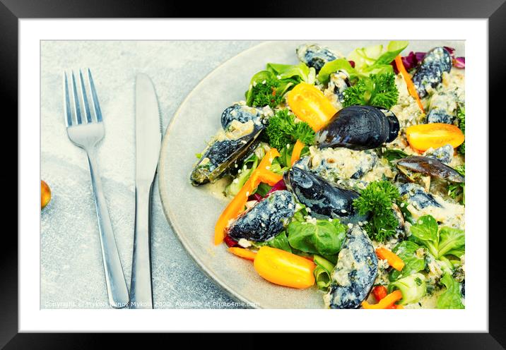 Yummy vegetable salad with seafood. Framed Mounted Print by Mykola Lunov Mykola