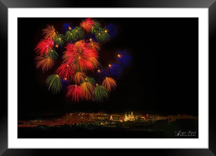 Colorful balls of Fireworks - Celebrations. Framed Mounted Print by Maggie Bajada