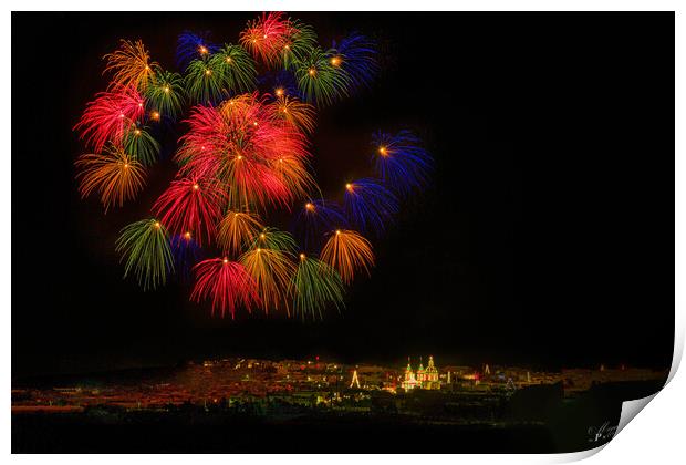 Colorful balls of Fireworks - Celebrations. Print by Maggie Bajada