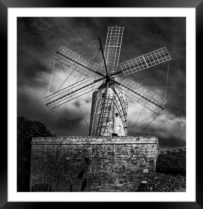 Dramatic Monochrome - Ta Kola Windmill in Xaghra,  Framed Mounted Print by Maggie Bajada
