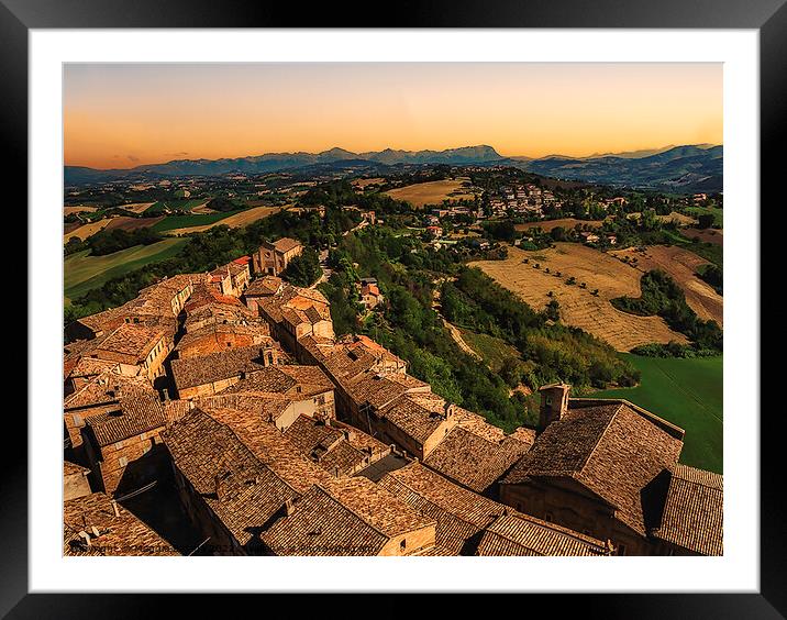 Sunset of Petritoli Town, region of Marche, Italy. Framed Mounted Print by Maggie Bajada
