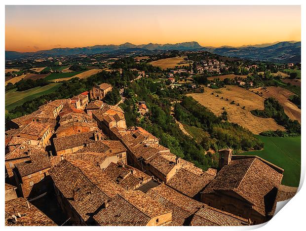 Sunset of Petritoli Town, region of Marche, Italy. Print by Maggie Bajada