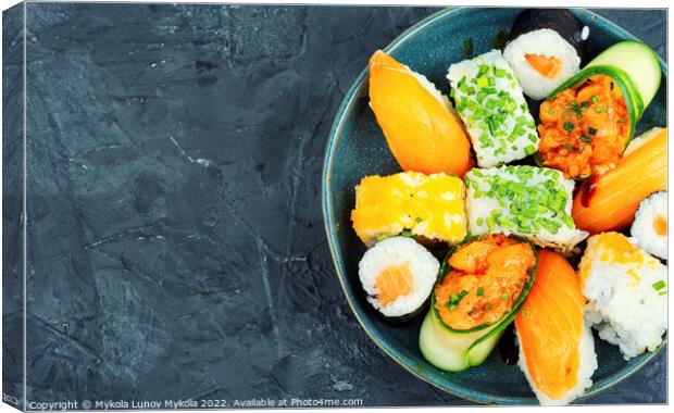 Set of Japanese sushi roll, copy space Canvas Print by Mykola Lunov Mykola