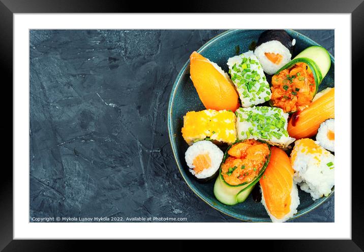 Set of Japanese sushi roll, copy space Framed Mounted Print by Mykola Lunov Mykola