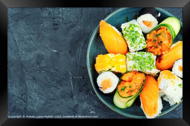 Set of Japanese sushi roll, copy space Framed Print by Mykola Lunov Mykola