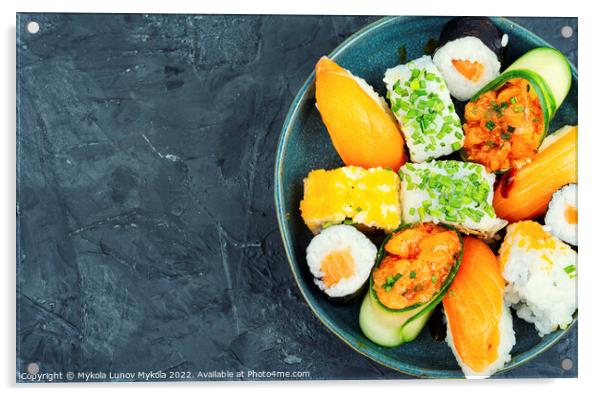 Set of Japanese sushi roll, copy space Acrylic by Mykola Lunov Mykola