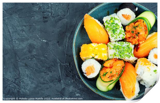 Set of Japanese sushi roll, copy space Print by Mykola Lunov Mykola