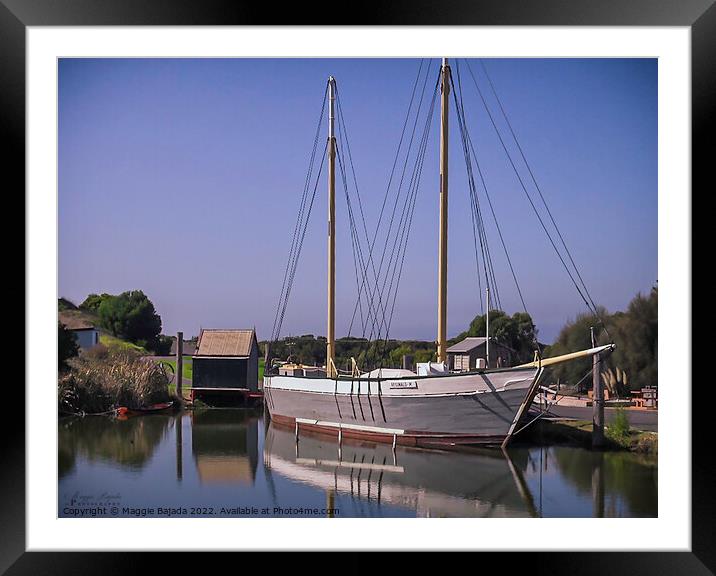 Old Ship on Water located in Melbourne. Framed Mounted Print by Maggie Bajada